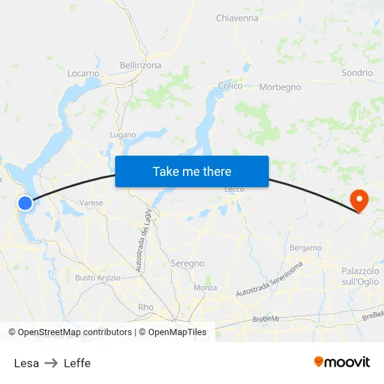 Lesa to Leffe map