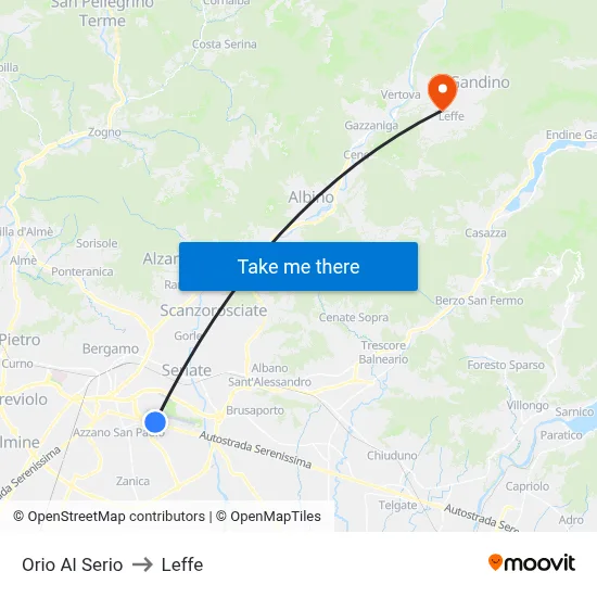 Orio Al Serio to Leffe map