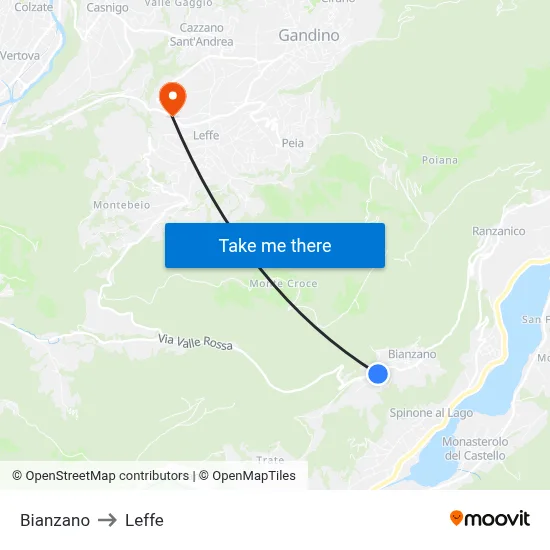 Bianzano to Leffe map