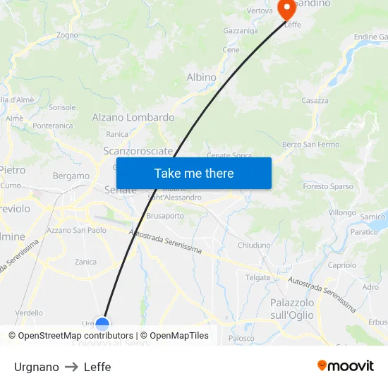 Urgnano to Leffe map