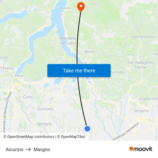 Aicurzio to Margno map