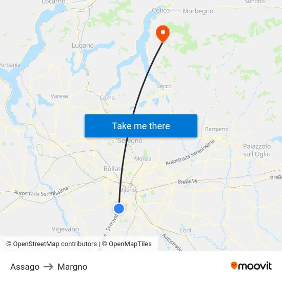 Assago to Margno map