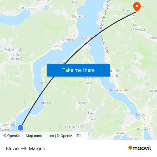 Blevio to Margno map