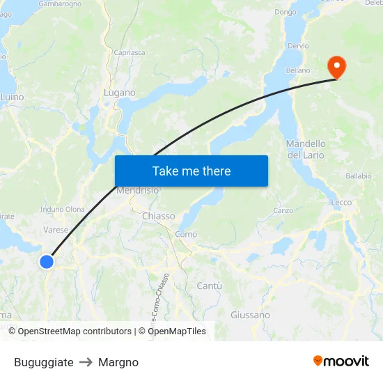Buguggiate to Margno map