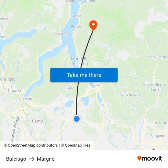 Bulciago to Margno map
