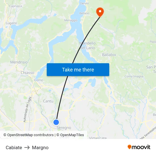 Cabiate to Margno map