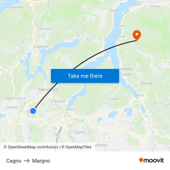 Cagno to Margno map