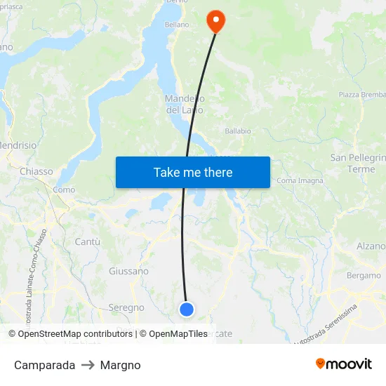 Camparada to Margno map