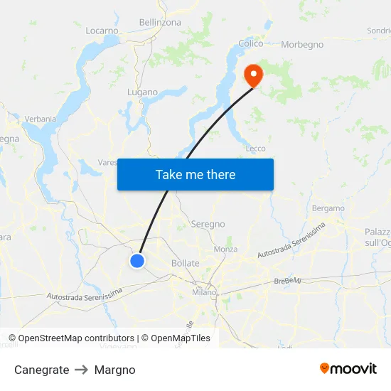Canegrate to Margno map