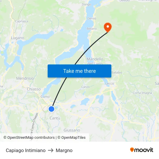 Capiago Intimiano to Margno map
