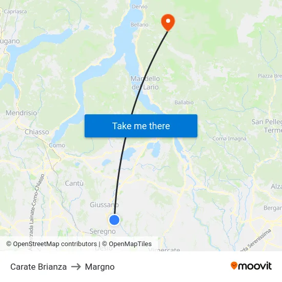 Carate Brianza to Margno map