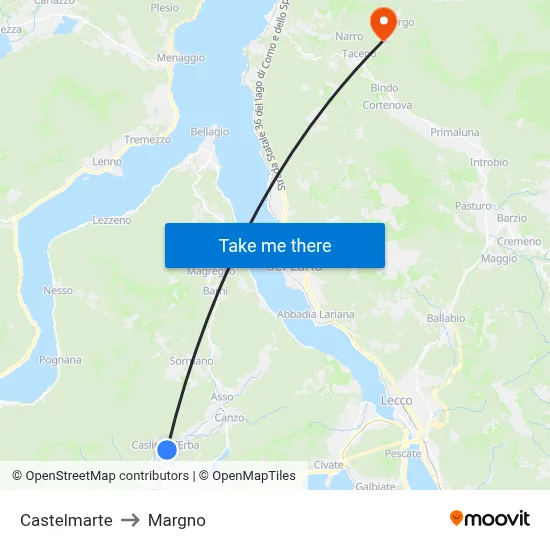 Castelmarte to Margno map