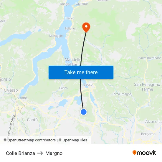 Colle Brianza to Margno map