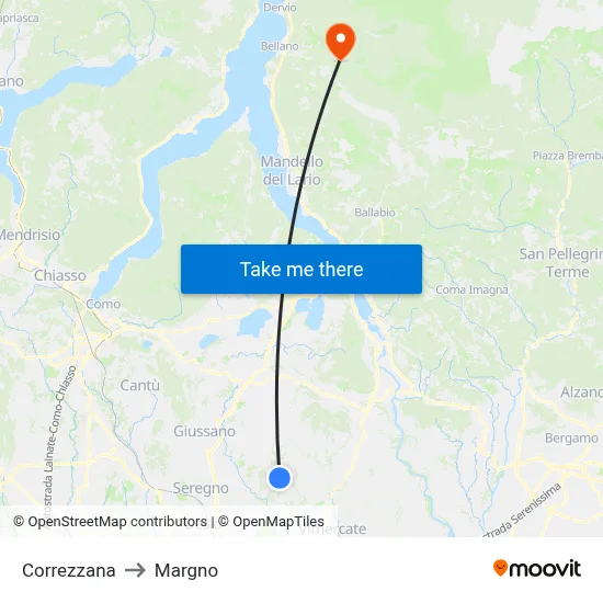 Correzzana to Margno map