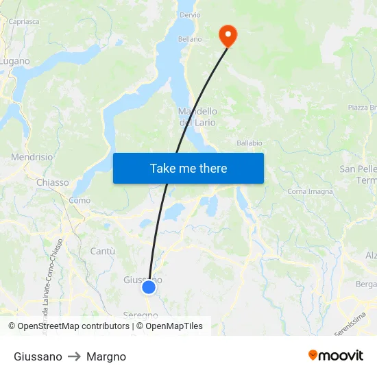Giussano to Margno map