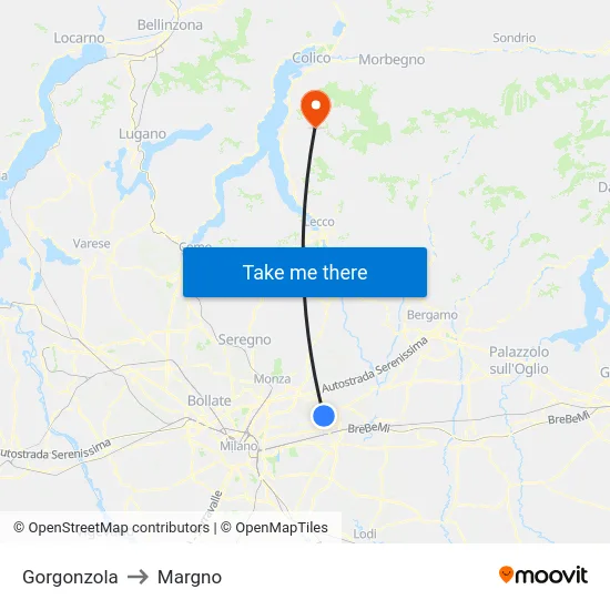 Gorgonzola to Margno map