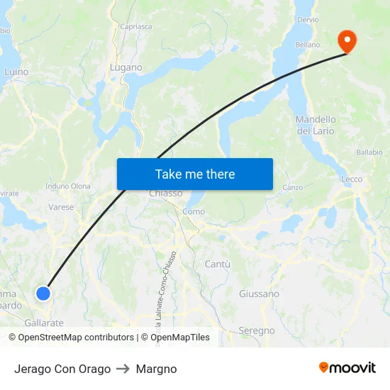 Jerago con Orago to Margno map