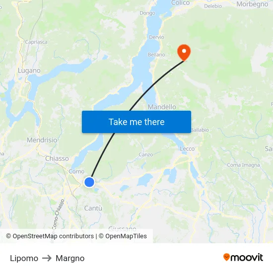 Lipomo to Margno map