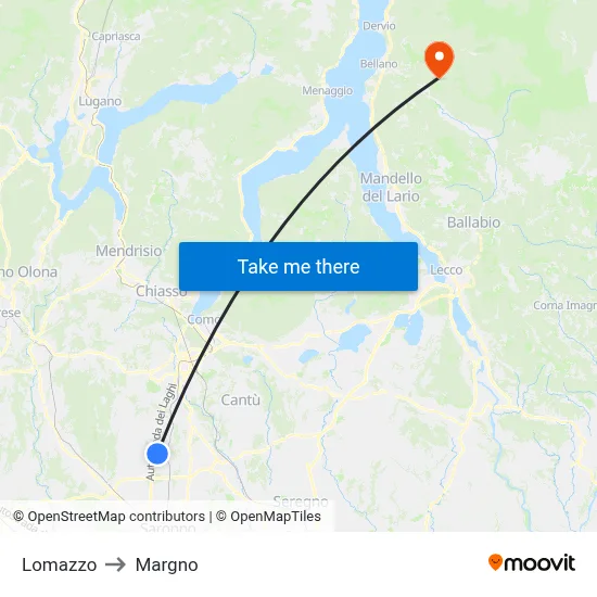 Lomazzo to Margno map