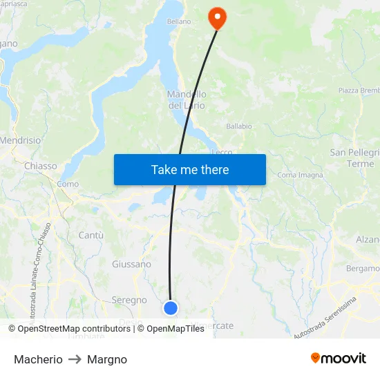 Macherio to Margno map