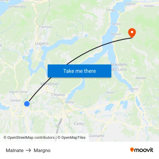 Malnate to Margno map