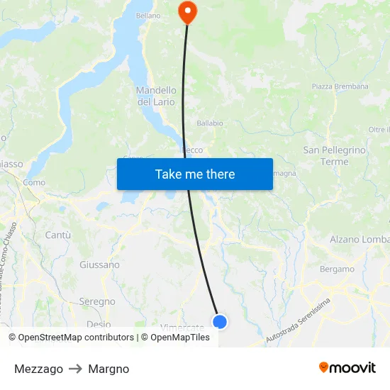 Mezzago to Margno map