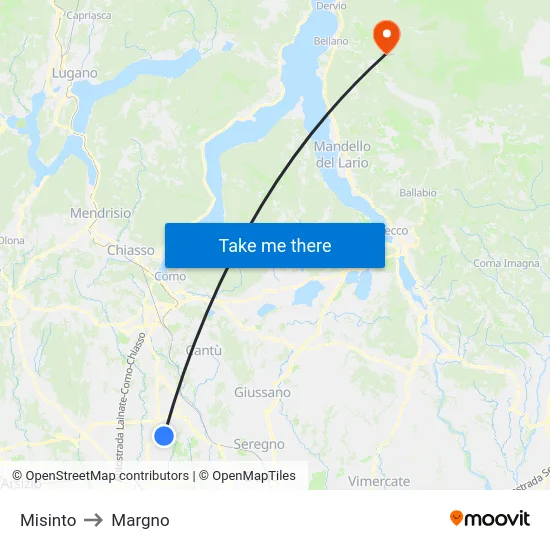 Misinto to Margno map
