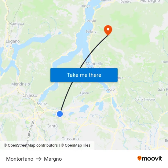 Montorfano to Margno map