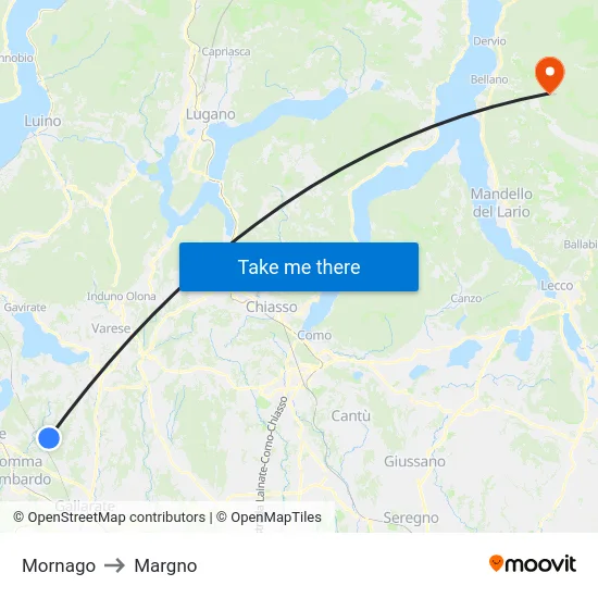 Mornago to Margno map
