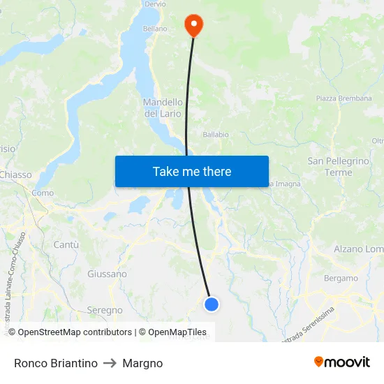 Ronco Briantino to Margno map
