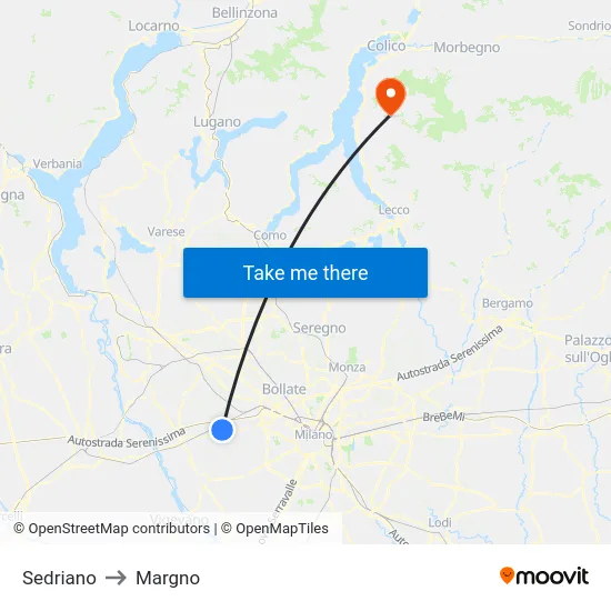 Sedriano to Margno map
