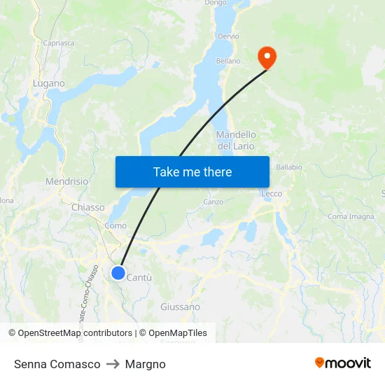 Senna Comasco to Margno map