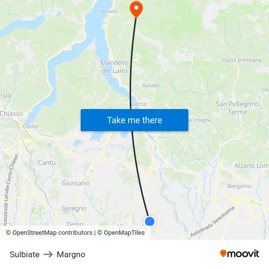 Sulbiate to Margno map
