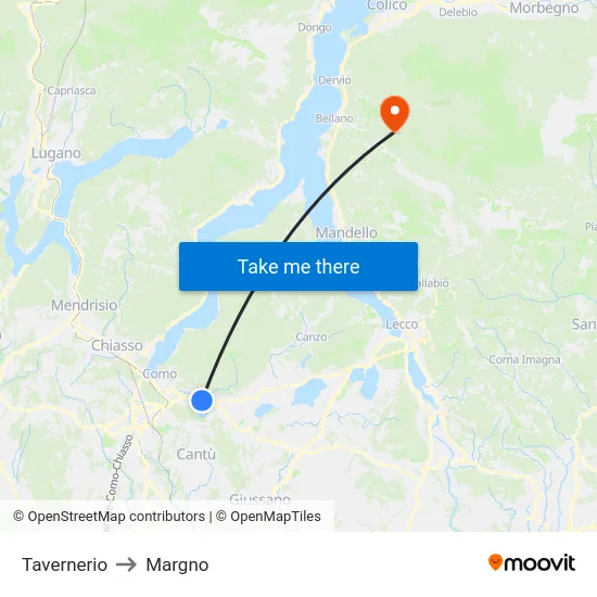 Tavernerio to Margno map
