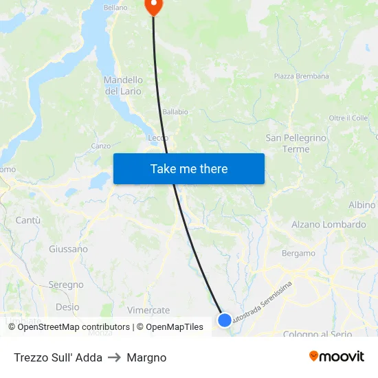 Trezzo Sull' Adda to Margno map