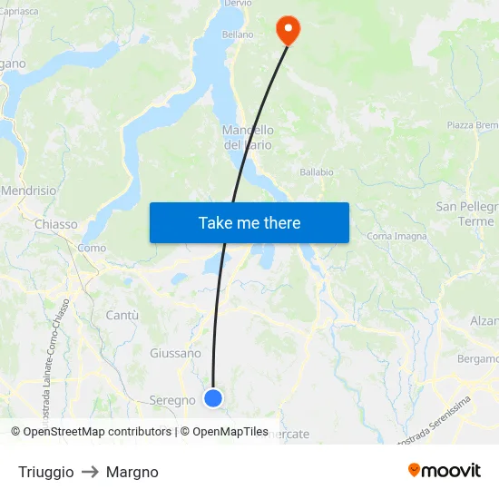 Triuggio to Margno map