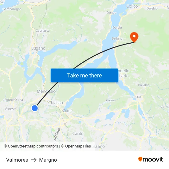 Valmorea to Margno map