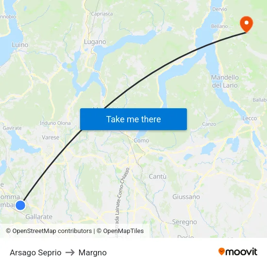 Arsago Seprio to Margno map