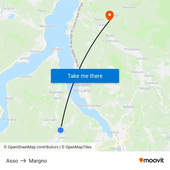 Asso to Margno map