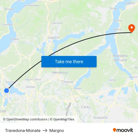 Travedona-Monate to Margno map