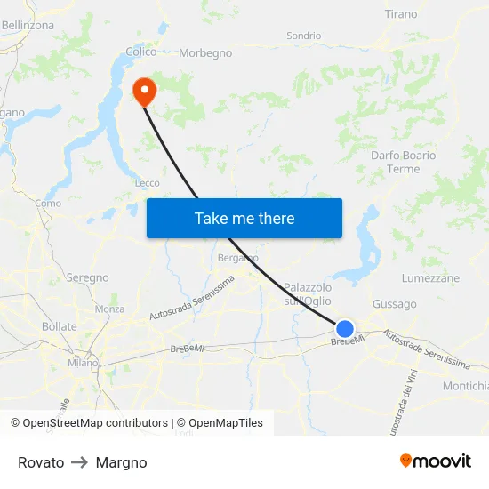 Rovato to Margno map