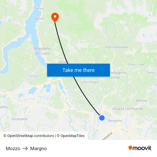 Mozzo to Margno map
