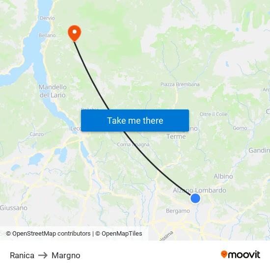 Ranica to Margno map