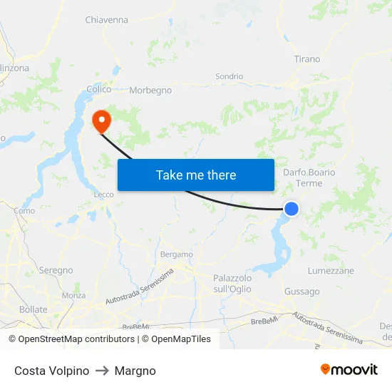 Costa Volpino to Margno map