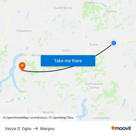 Vezza D' Oglio to Margno map