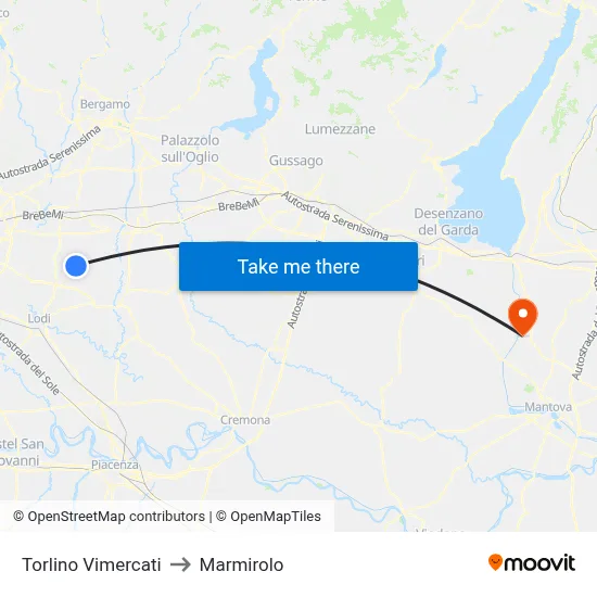 Torlino Vimercati to Marmirolo map