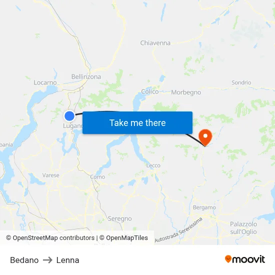 Bedano to Lenna map