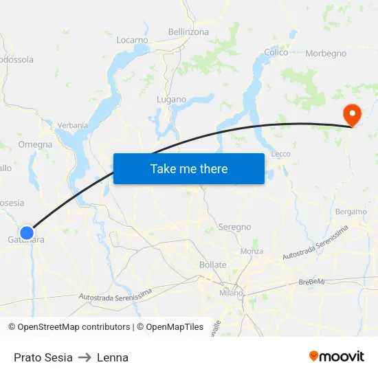 Prato Sesia to Lenna map