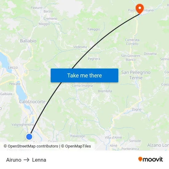 Airuno to Lenna map