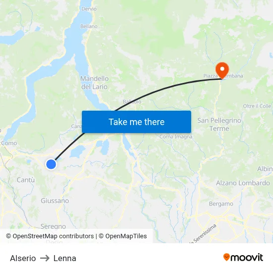 Alserio to Lenna map